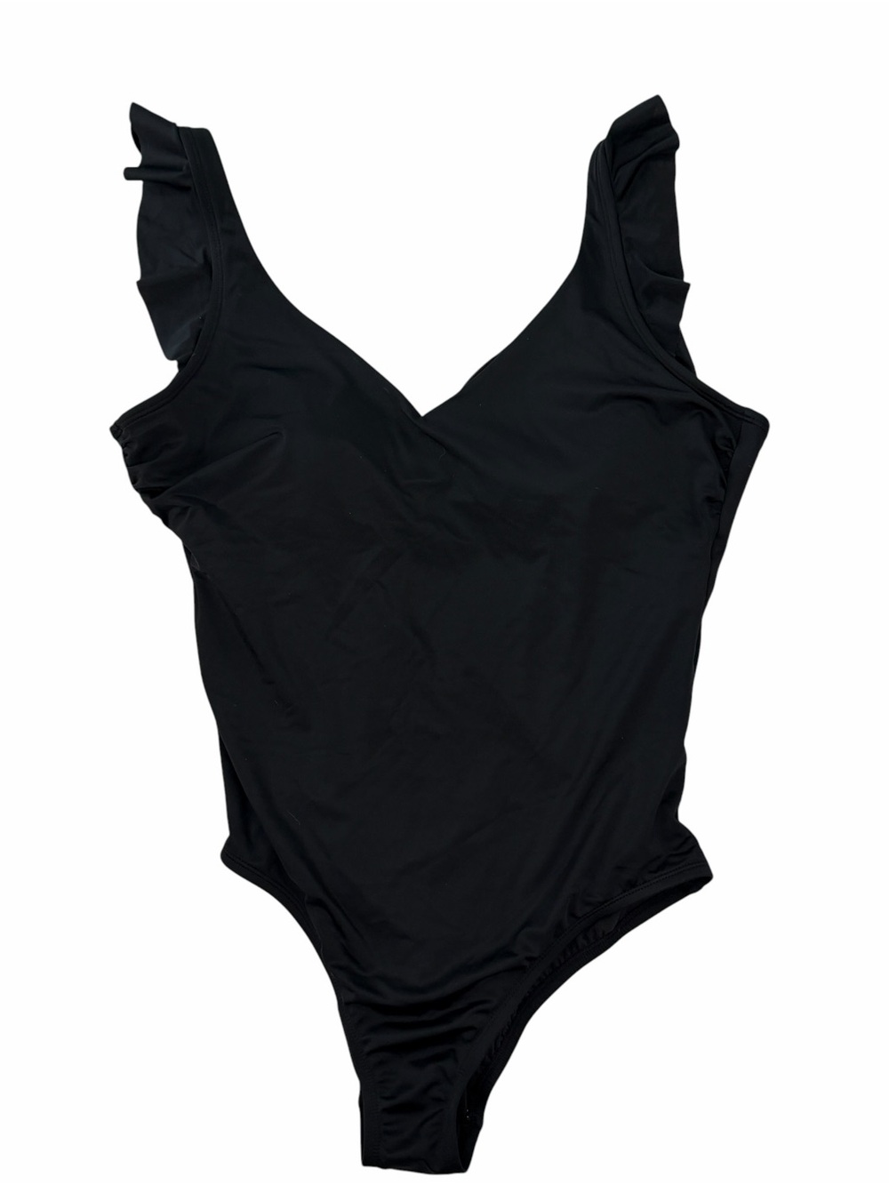 Time and Tru Black One-Piece Swimsuit with Ruffle Straps